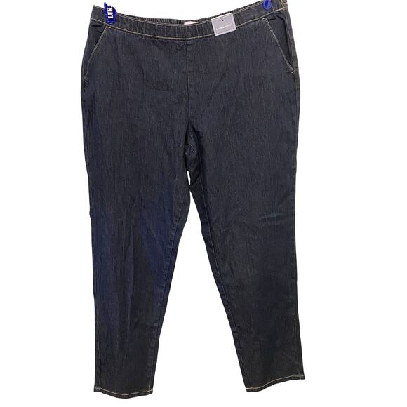 LauraScott Women 16W Comfort ElasticWaist Denim Pullon Pant FullLength DarkBlue - Picture 1 of 8
